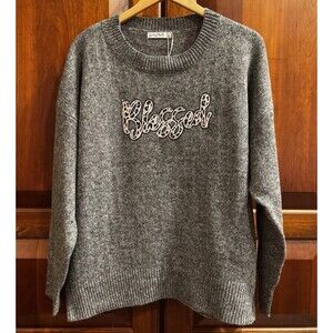 NWT Love in Faith BLESSED Leopard Print Women’s Crewneck Gray Sweatshirt Size XL